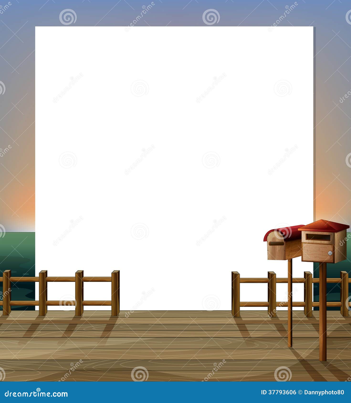 An Empty Paper Template With A Wooden Bridge And Mailbox ...