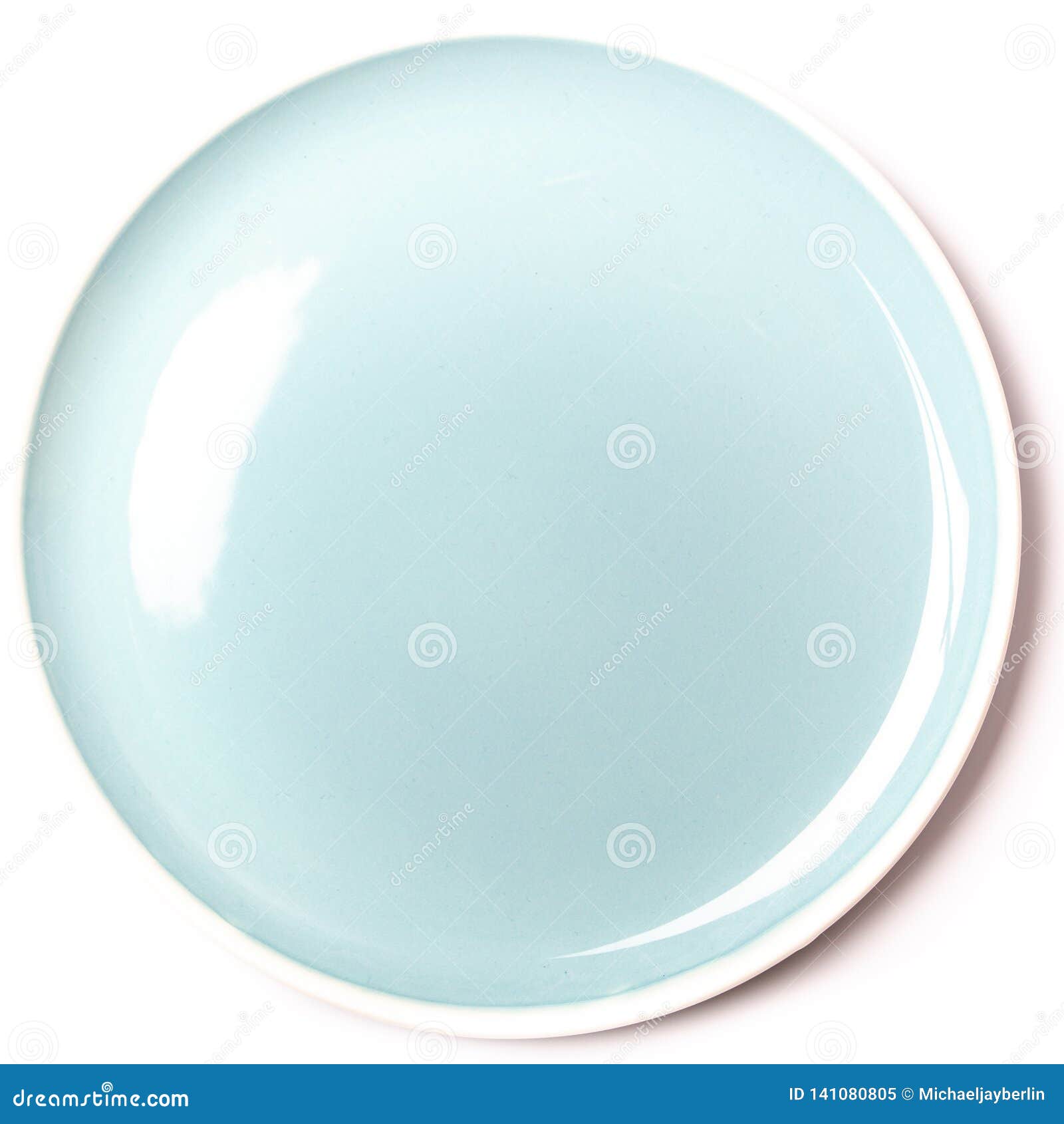 Empty Pastel Blue Plate on White Background Stock Image Image of