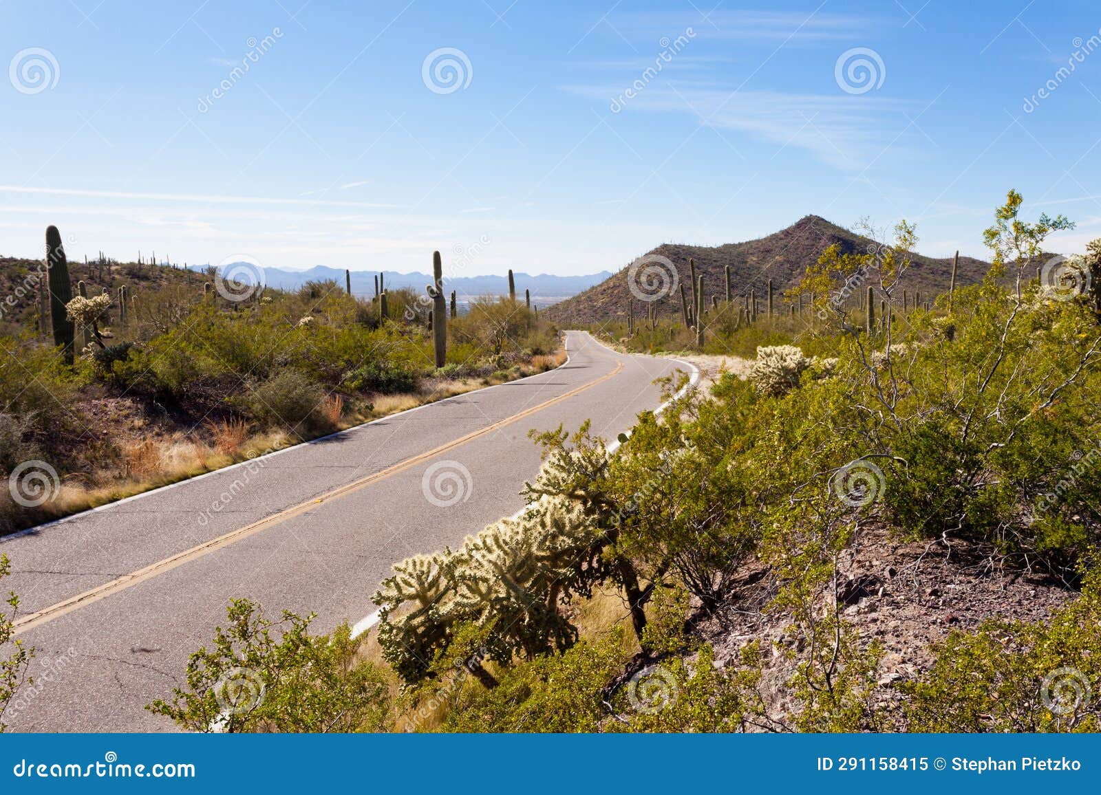 empty paved road in saguaro np near tucson az us
