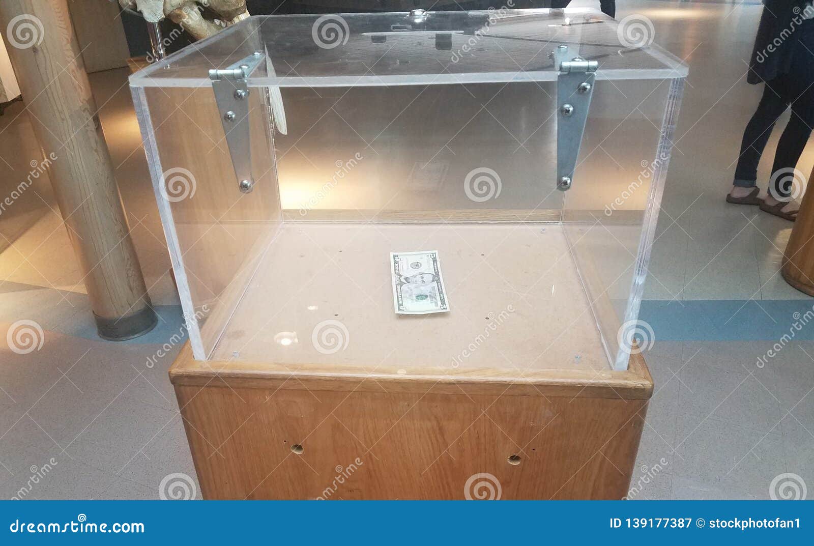 Empty Plastic Donation Box with Five Dollar Bill Stock Image Image of