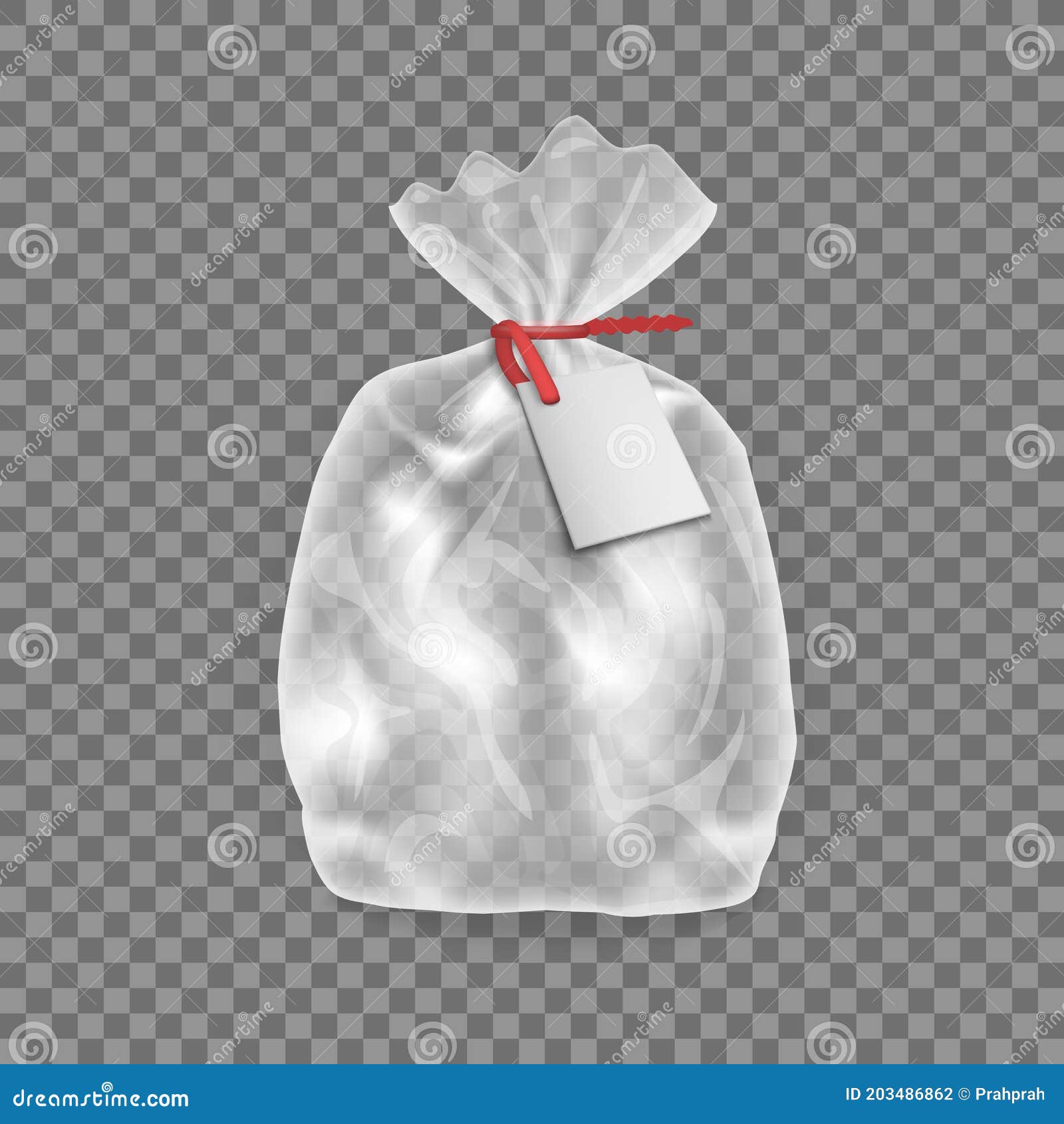 Empty Plastic Gift Package Bag with Red Strap Stock Vector