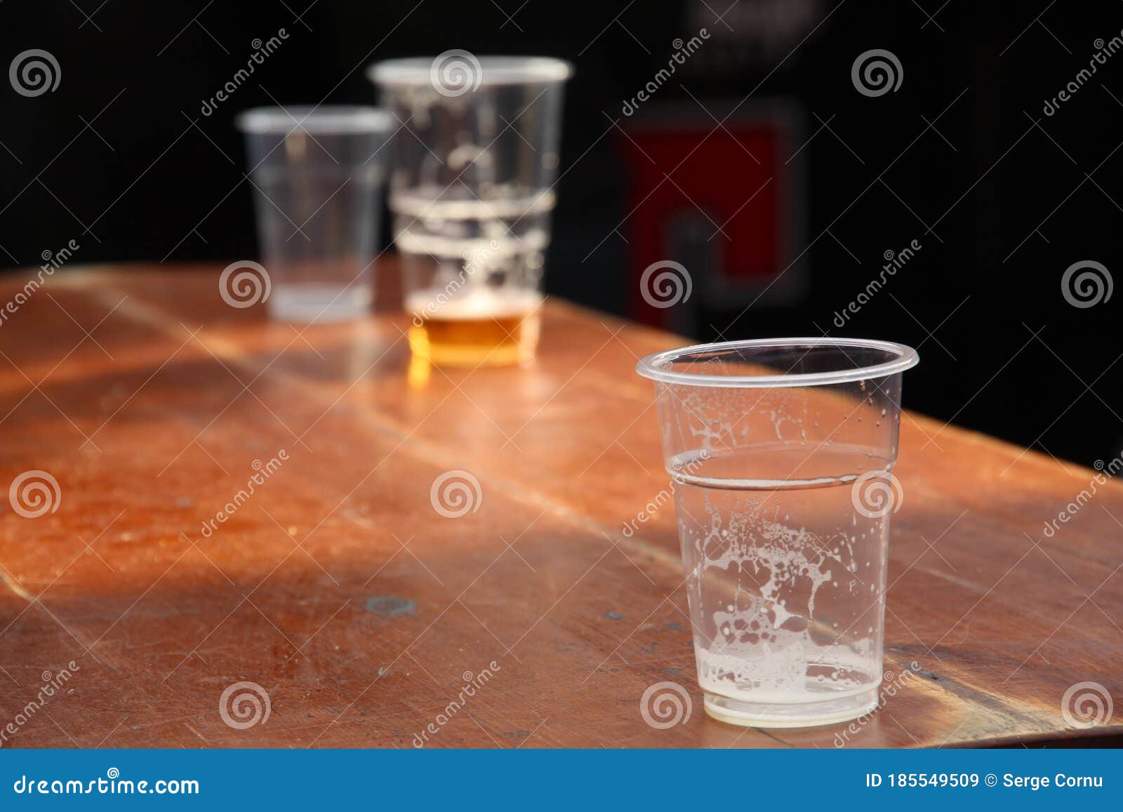 Empty Plastic Pint Glasses in a Pub Stock Image Image of table