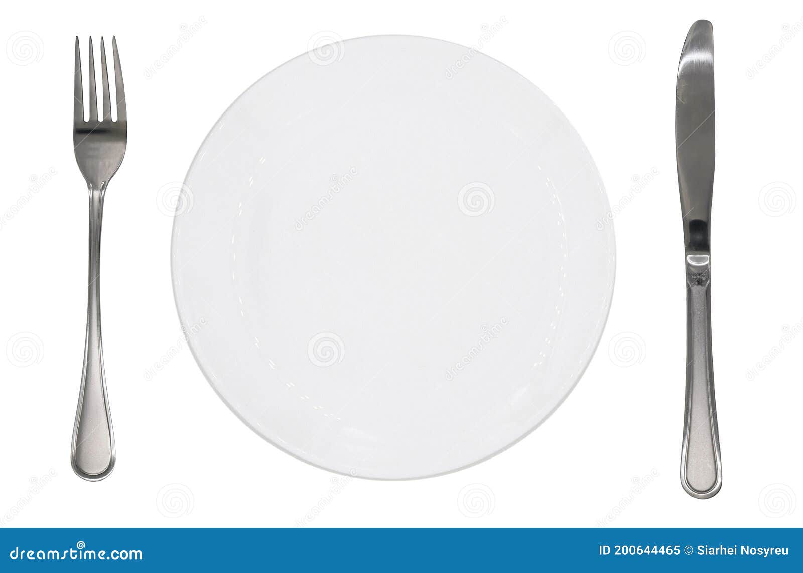 empty plate fork knife cutlery.  on white background