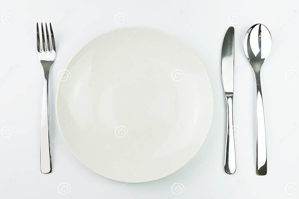 Empty Plate with Fork, Knife and Spoon Stock Image Image of