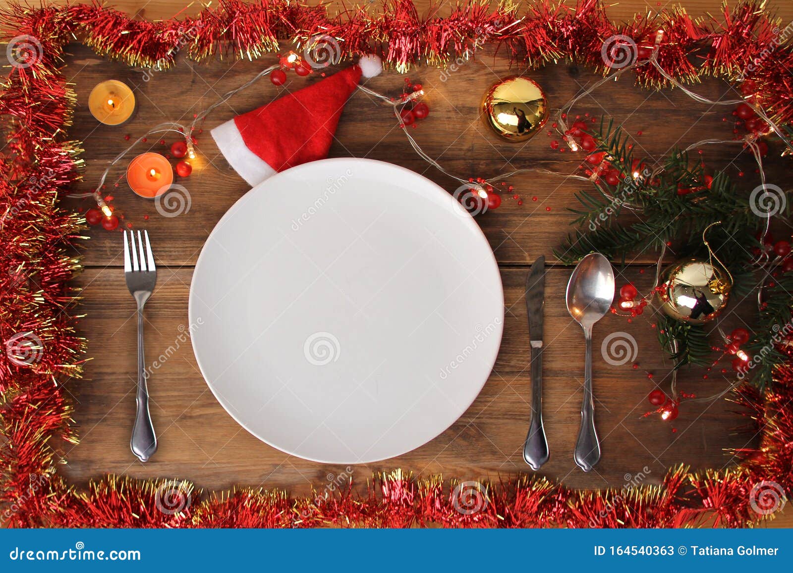 Empty Plate Served by Cutlery in a Beautiful Christmas Composition on ...