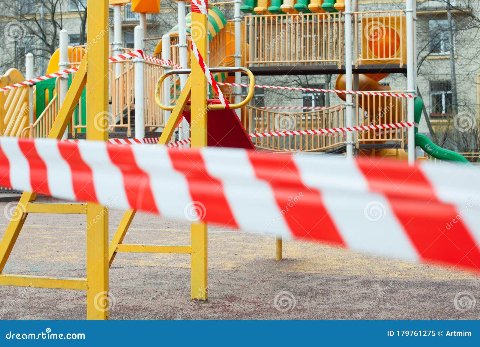 Empty playground, closed due to corona virus, forbidden to enter