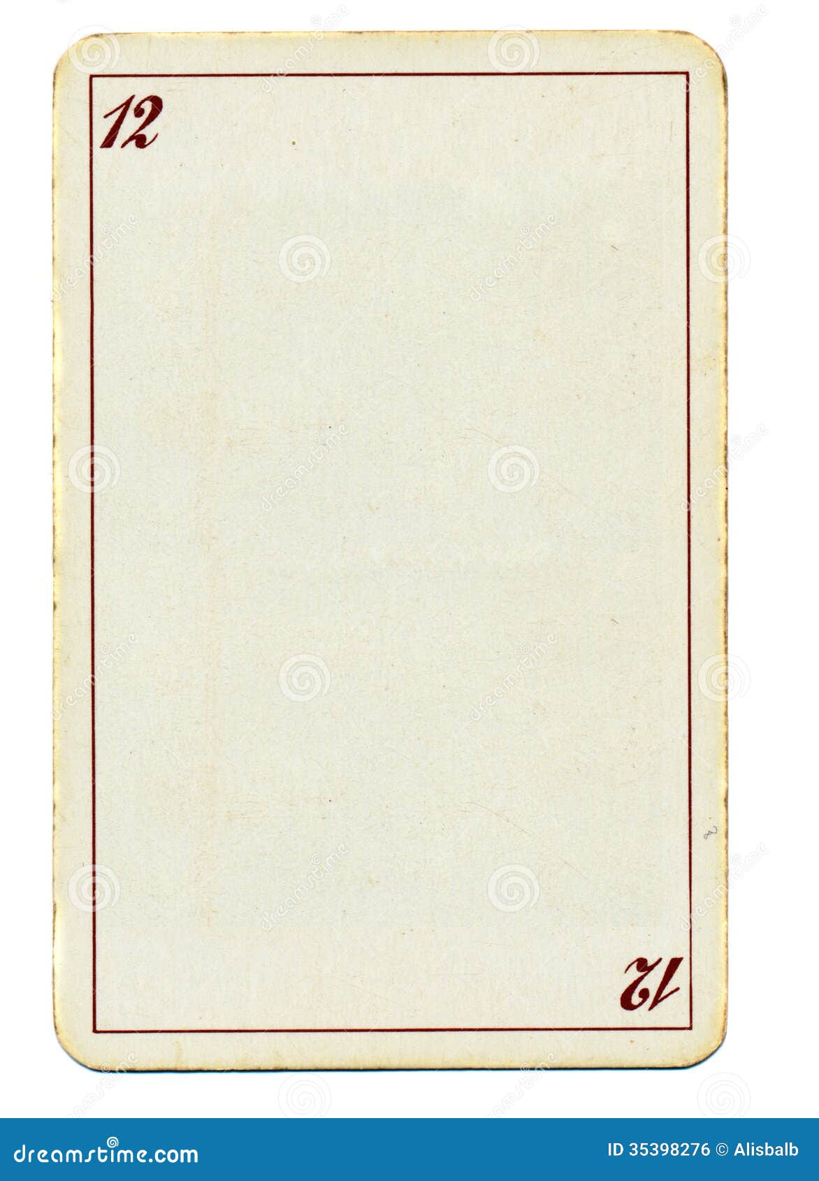 Empty Playing Card Paper Background with Number Twelve 12 Stock Photo
