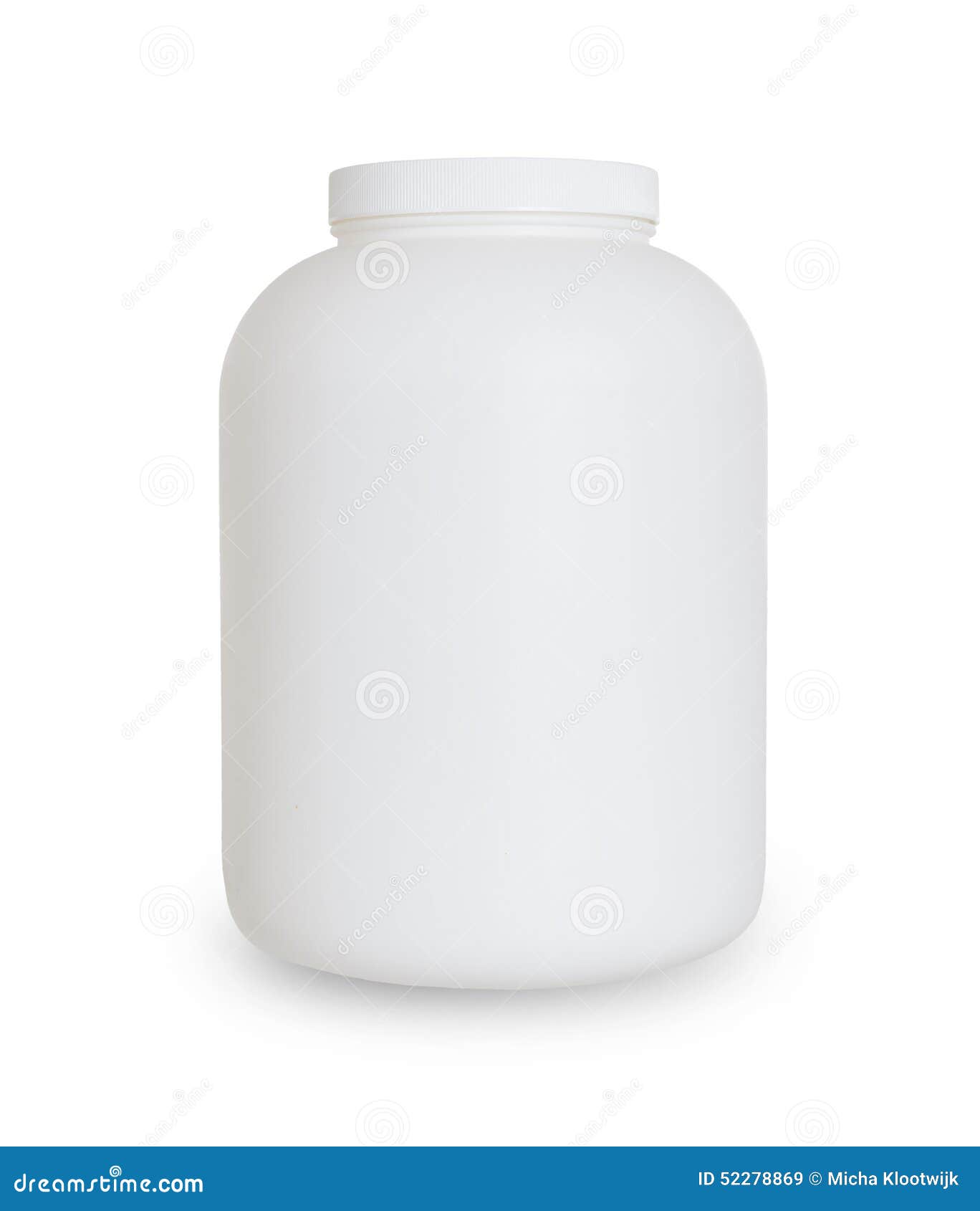 Empty Protein Powder Container Isolated On White Stock Photo