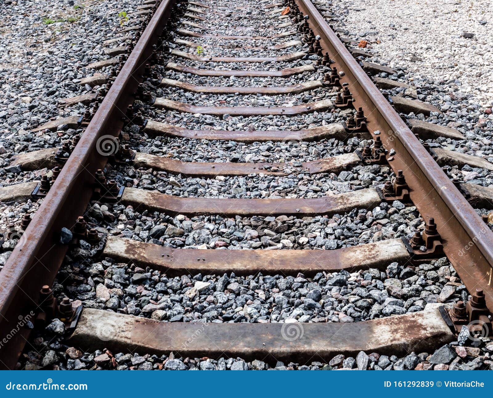 Empty Railroad Tracks Go into the Distance, Close Up Image Stock Image