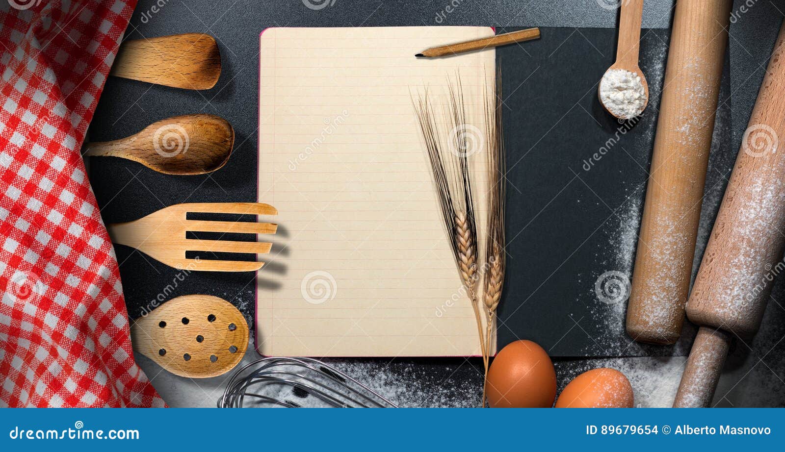 Empty Recipe Book on a Baking Background Stock Photo - Image of food ...