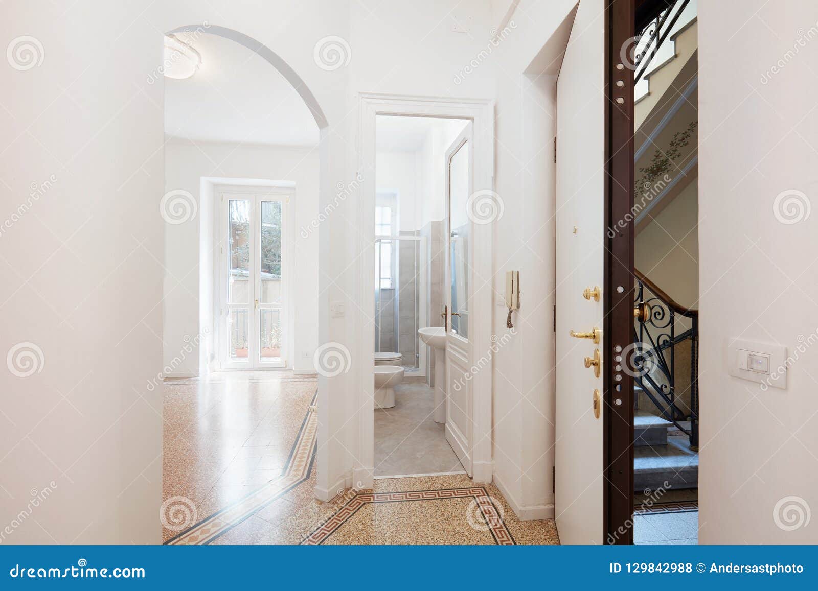 Empty Renovated Apartment Entrance With Security Door Stock