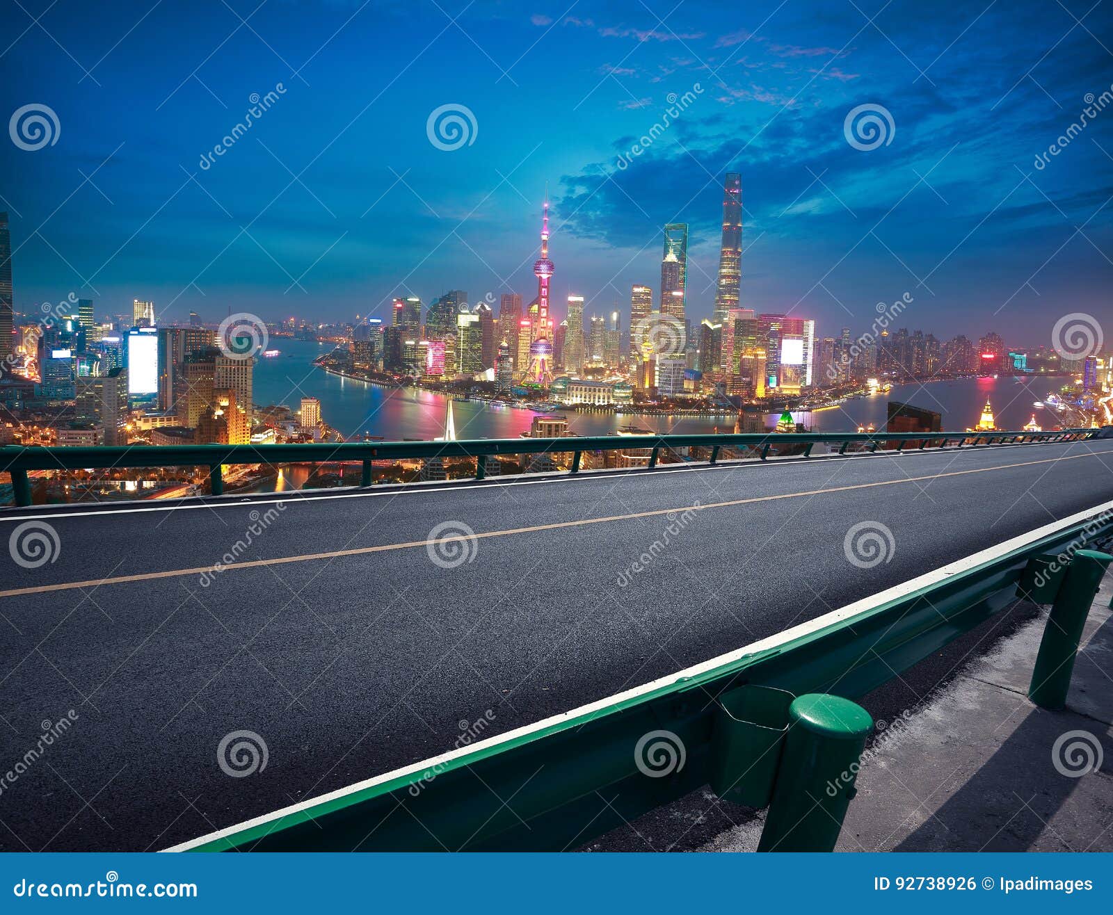 Empty Road Floor with Bird-eye View at Shanghai Bund Skyline Stock ...