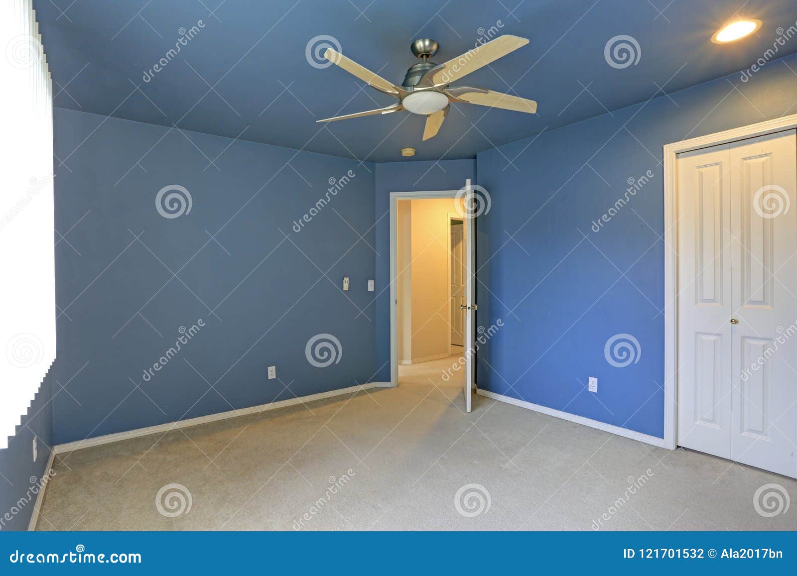 Empty Room With Blue Ceiling And Blue Walls Paint Color