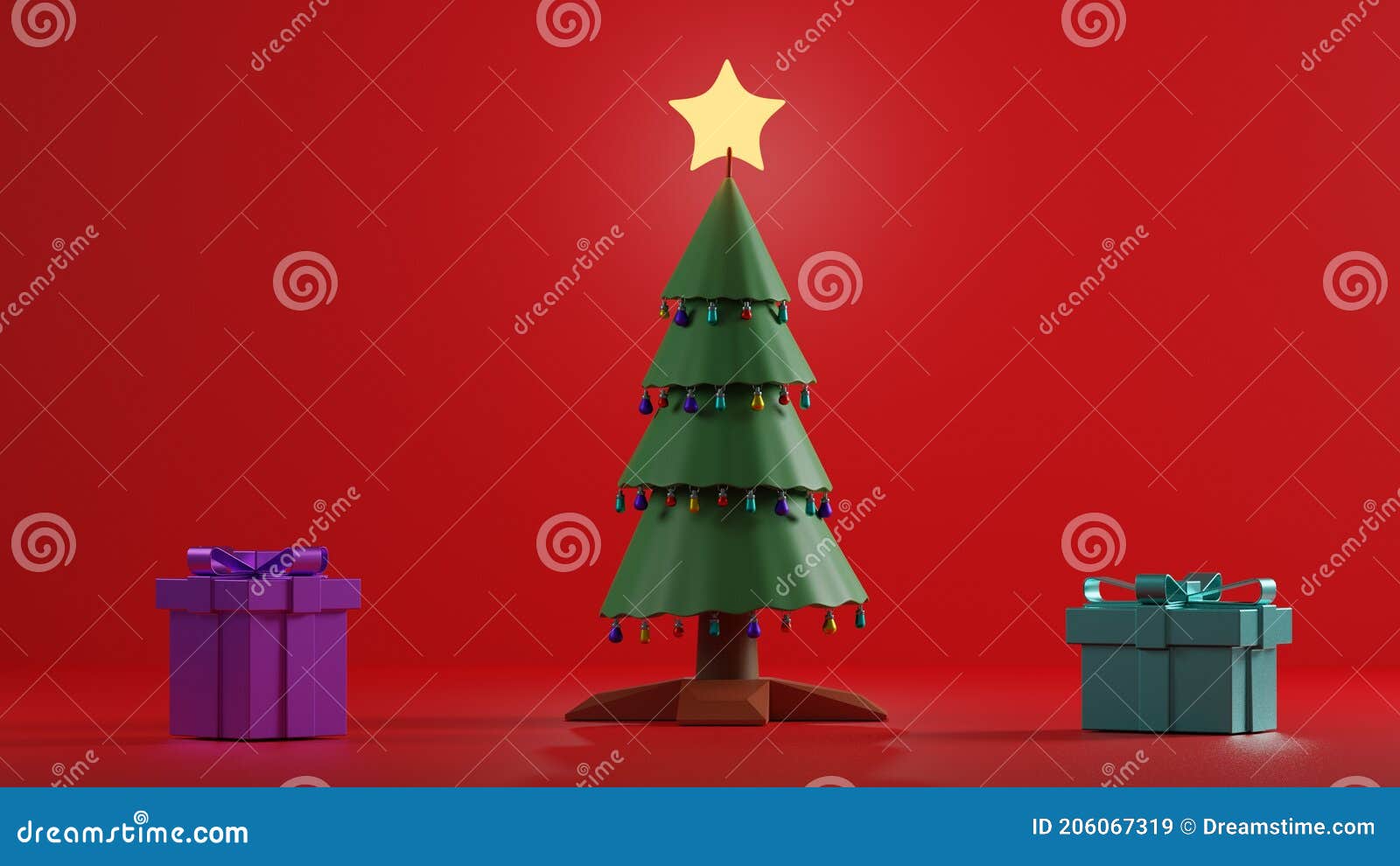 Empty Room with Christmas Tree and Gift Boxes. Stock Illustration