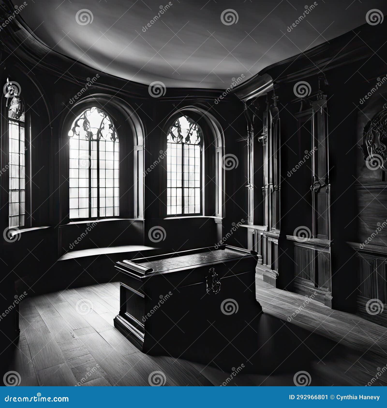 Empty Room in a Dark Castle. Stock Illustration - Illustration of