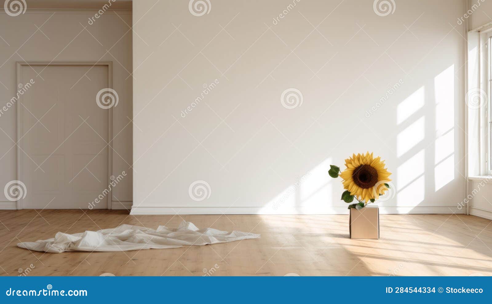 empty living room with sunflower: realistic photography for new house