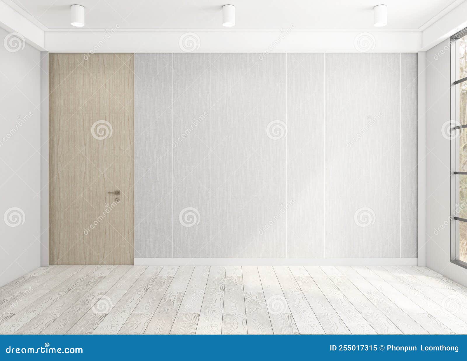 Modern Empty Room with Gray Wall and Wood Floor. 3d Rendering Stock
