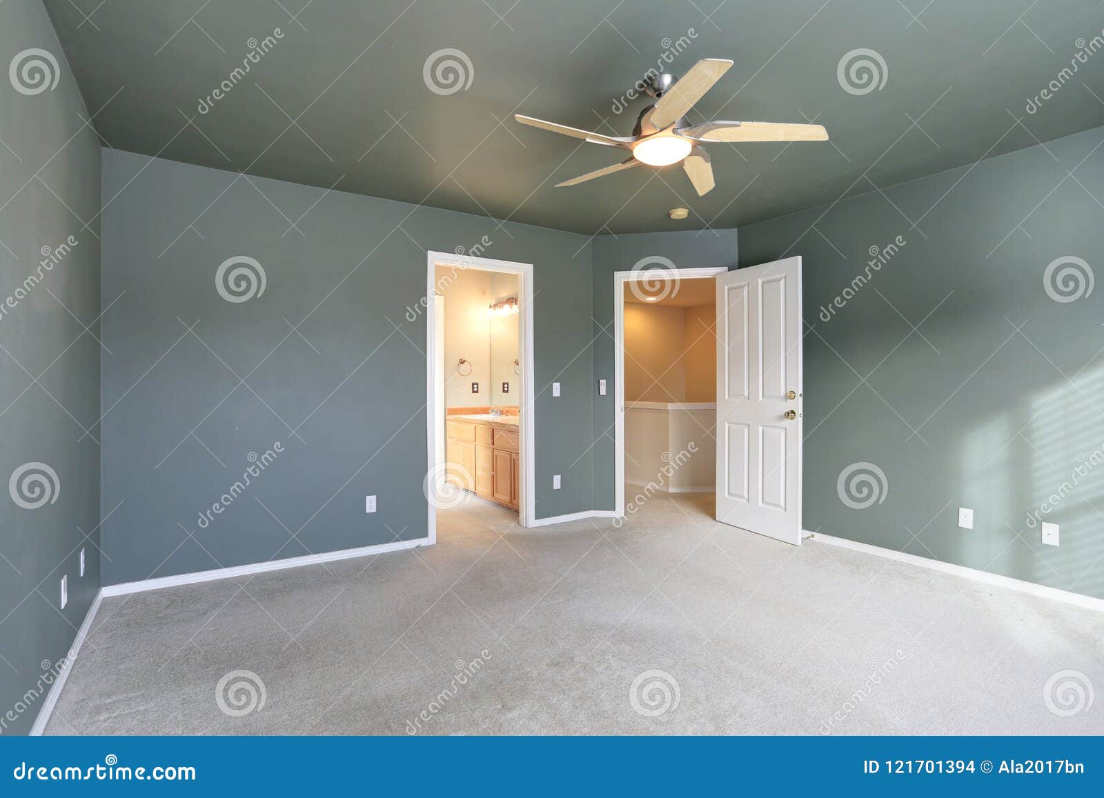 Empty Room With Grey Ceiling And Grey Walls Paint Color Stock