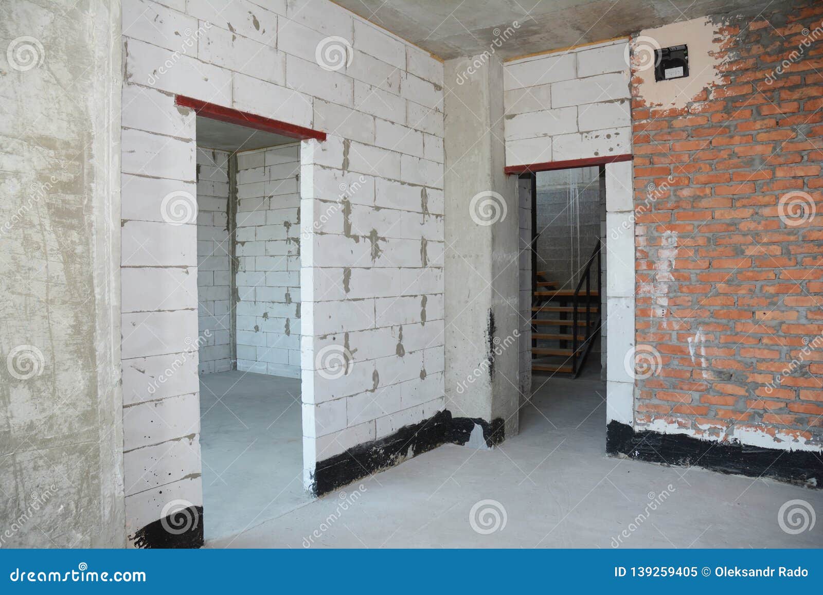 Empty Room Interior Build With White And Red Bricks
