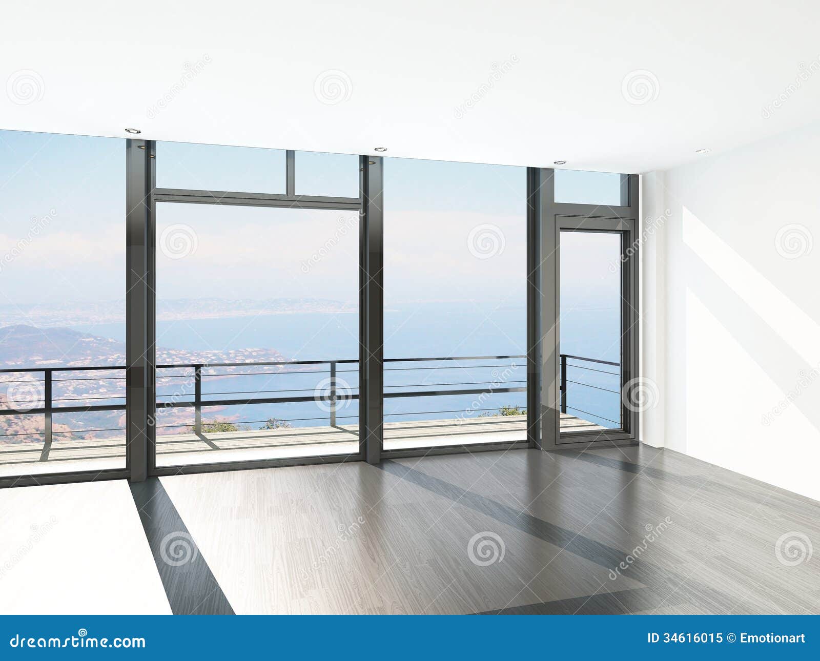 Empty Room Interior With Floor To Ceiling Windows And Scenic View