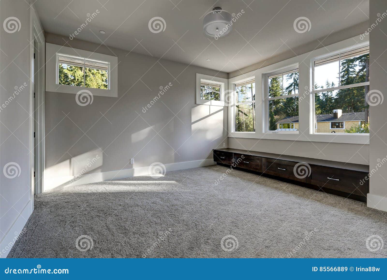 Empty Room Interior With Grey Walls Paint Color Stock Image