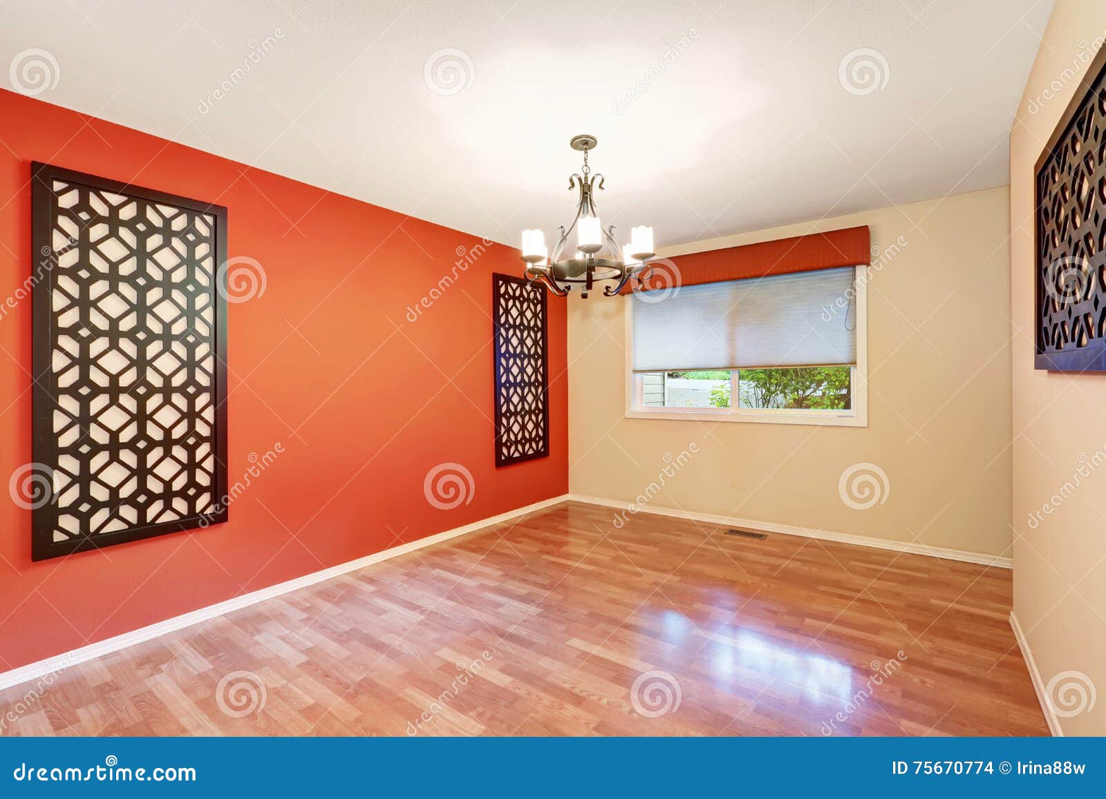 empty room interior with latticework decor on the walls