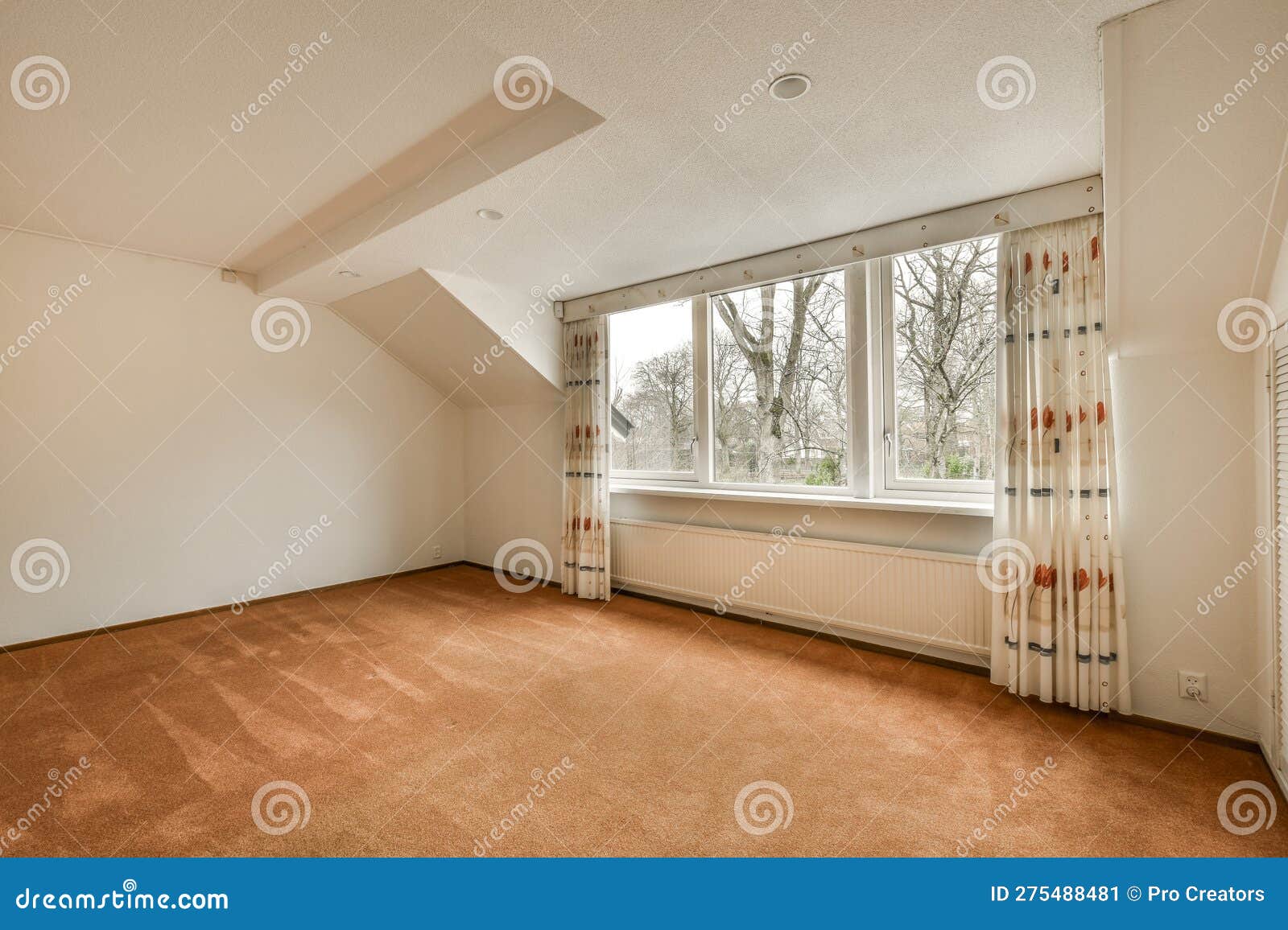 An Empty Bedroom with a Large Window and Curtains Stock Image - Image of  architecture, house: 275488481, image size:1600x1156