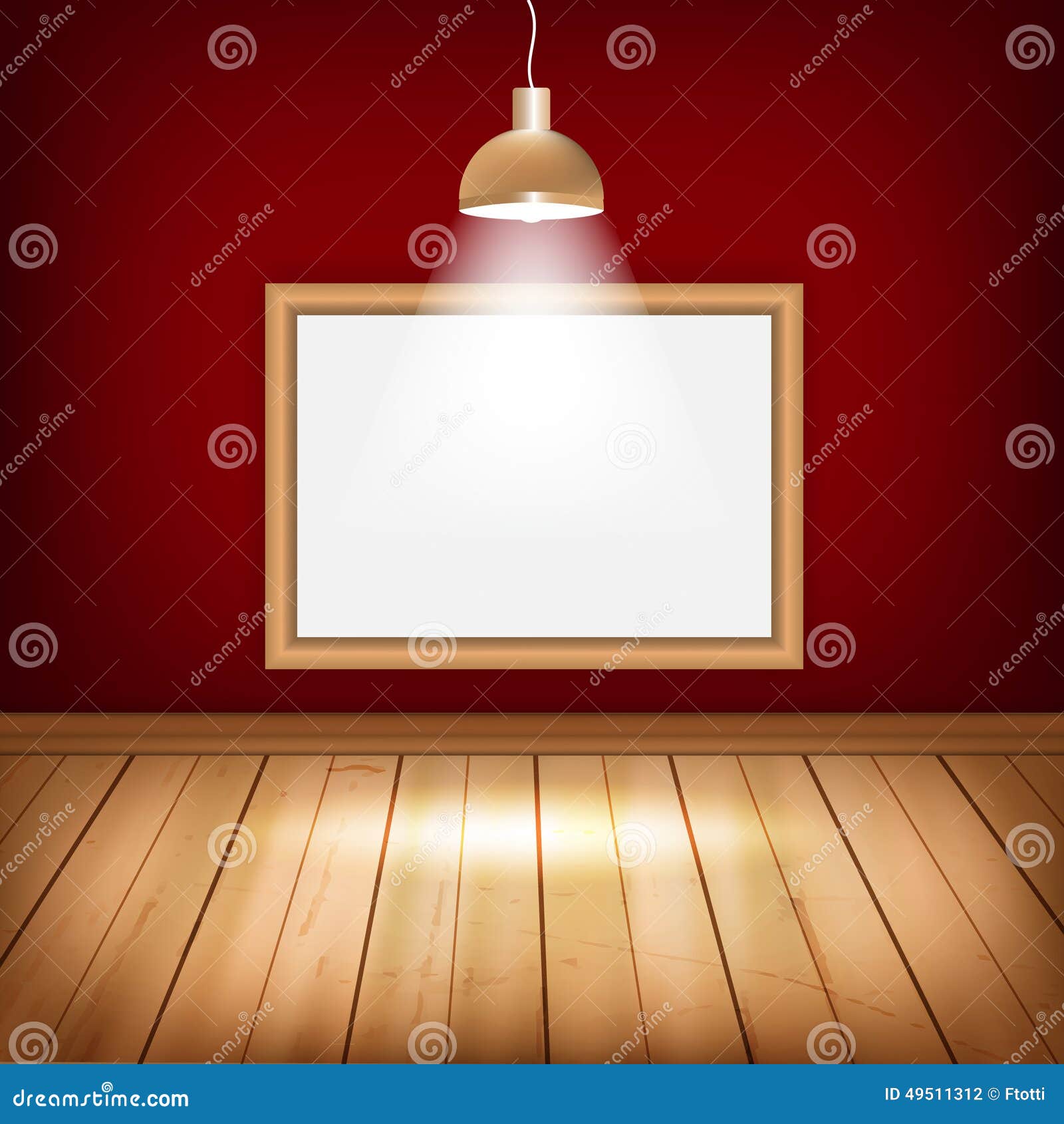 Empty Room with Wooden Floor, Frame and Lights Stock Vector