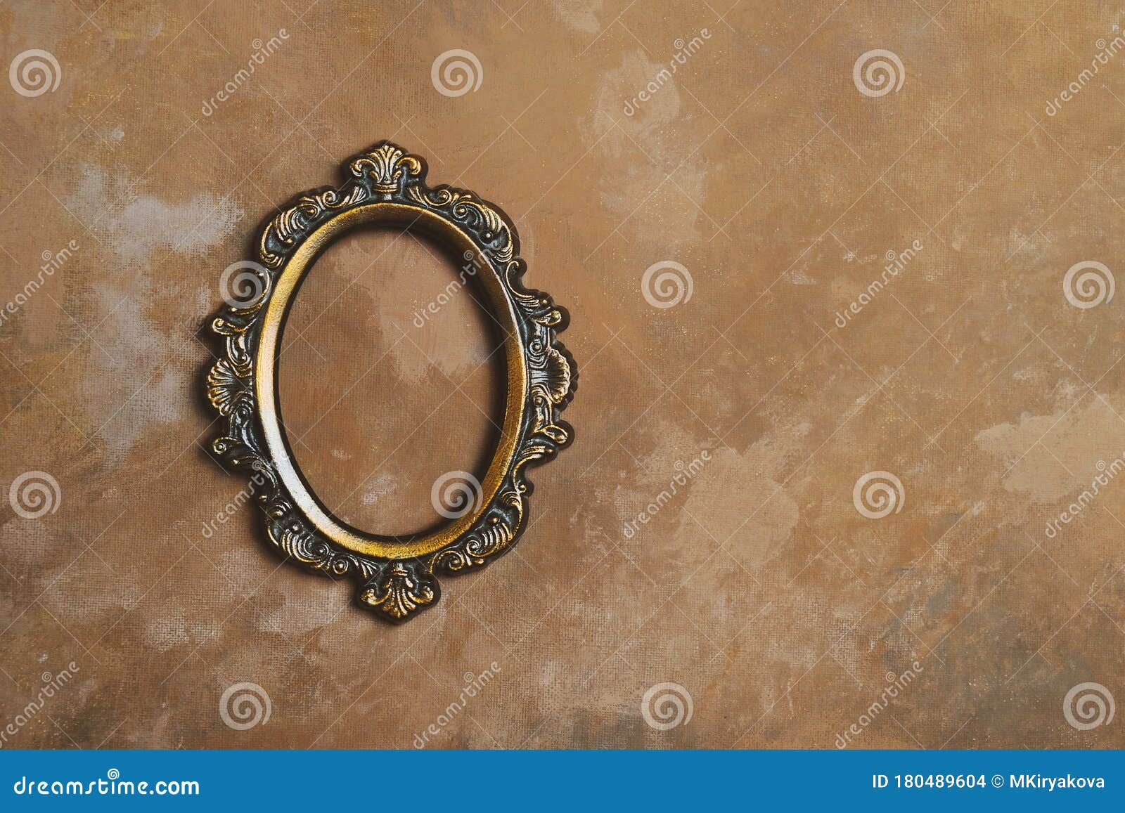 Download Empty Oval Bronze Picture Frame On Vintage Brown Wall ...