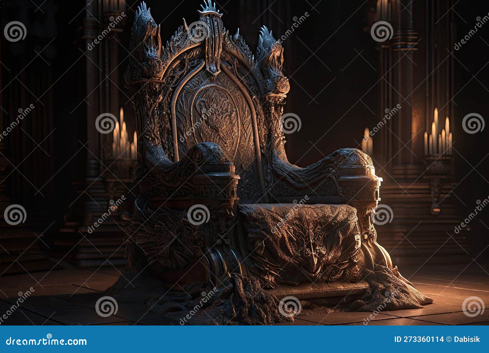 Empty Royal Throne in Dark Castle Hall. Fantasy Medieval Throne for King.  Created with Generative AI Stock Illustration - Illustration of hall,  chair: 273360114