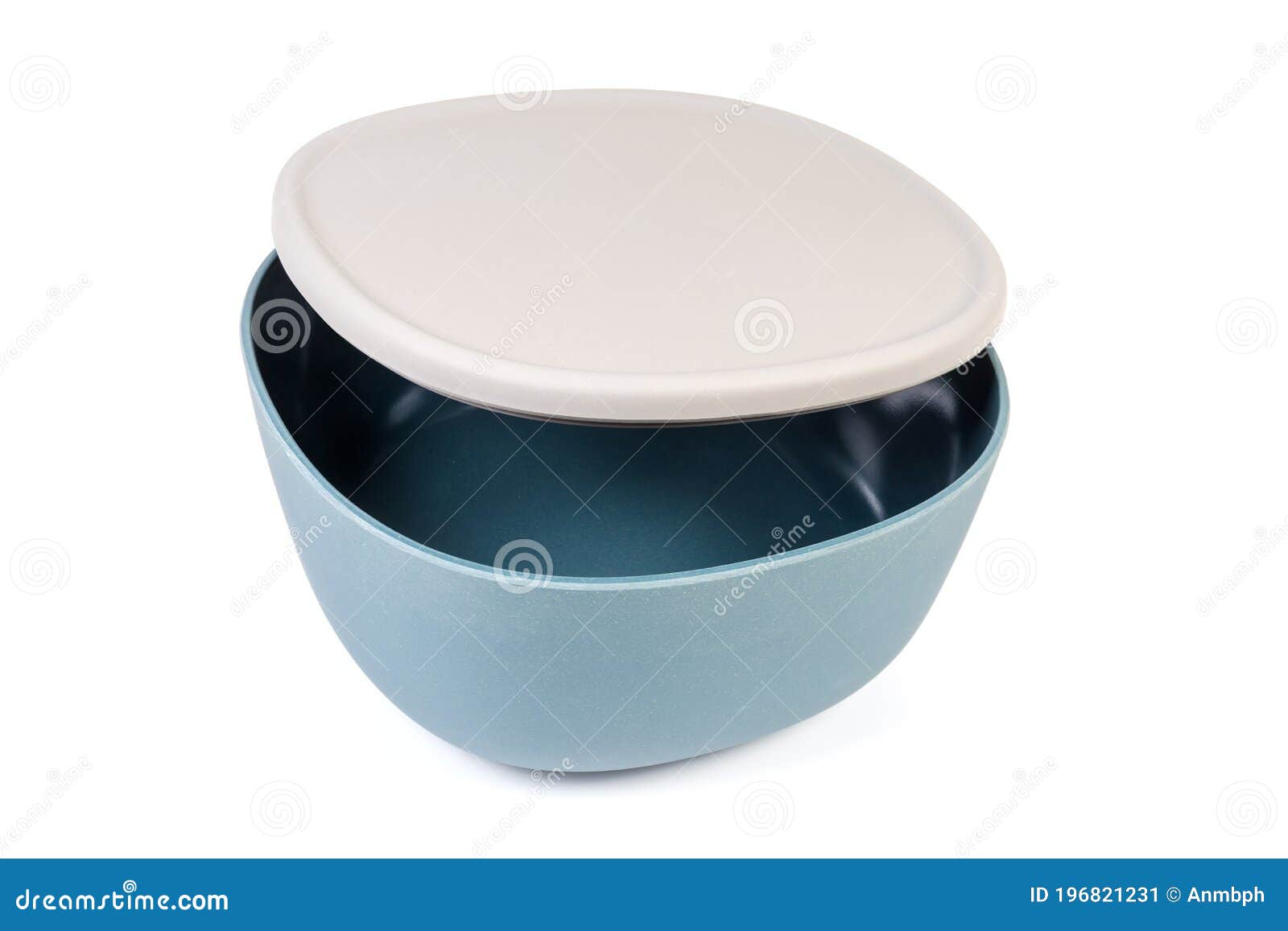 Empty Salad Bowl with Ajar Lid on a White Background Stock Image