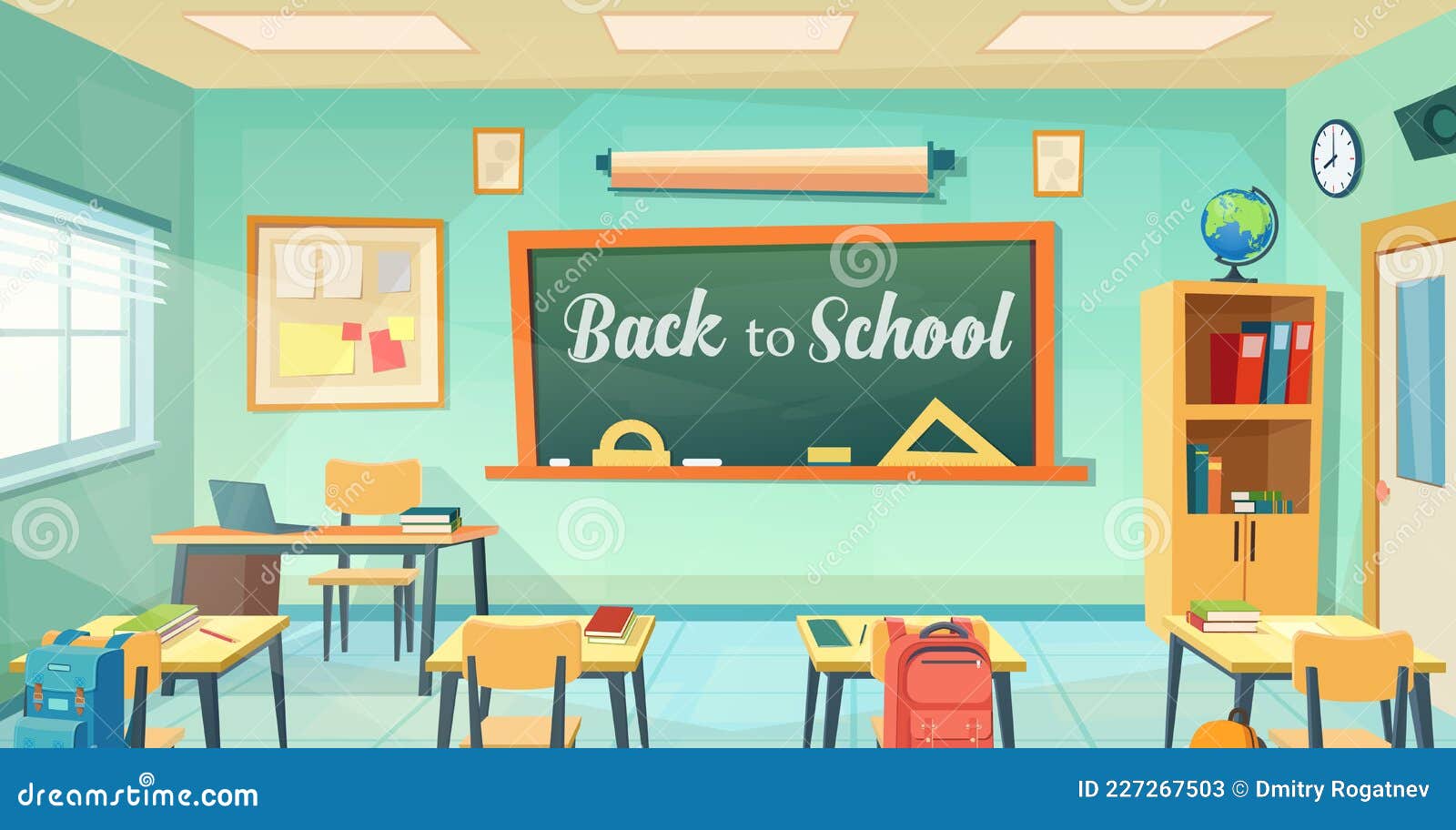 Empty School Classroom in Cartoon Style. Stock Vector - Illustration of  study, room: 227267503
