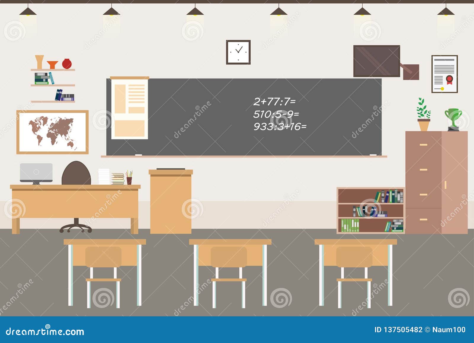 Empty School room interior stock vector. Illustration of icon - 137505482
