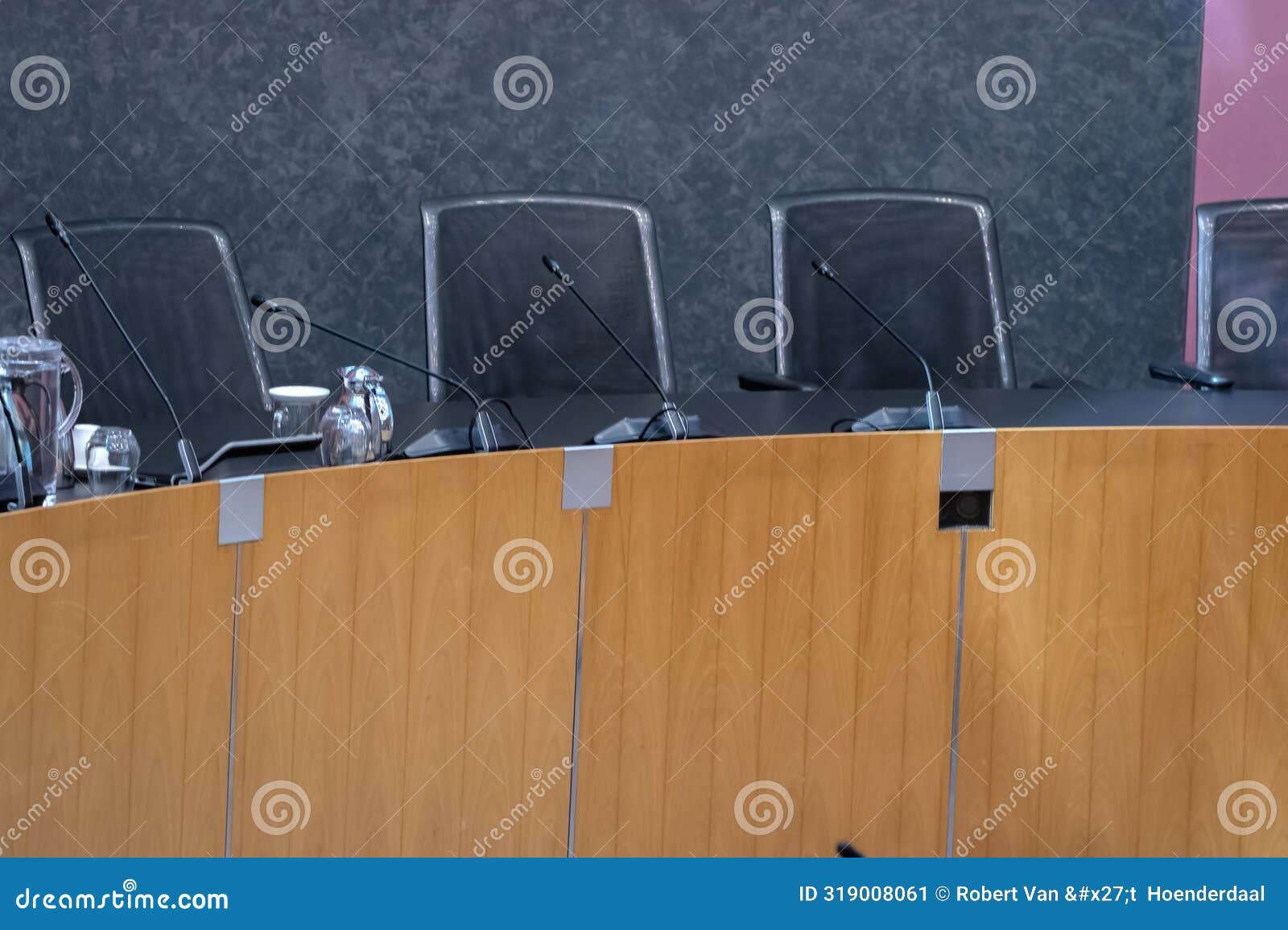 empty seats for the councils at the public meeting at the raadszaal building amsterdam the netherlands 10-5-2024