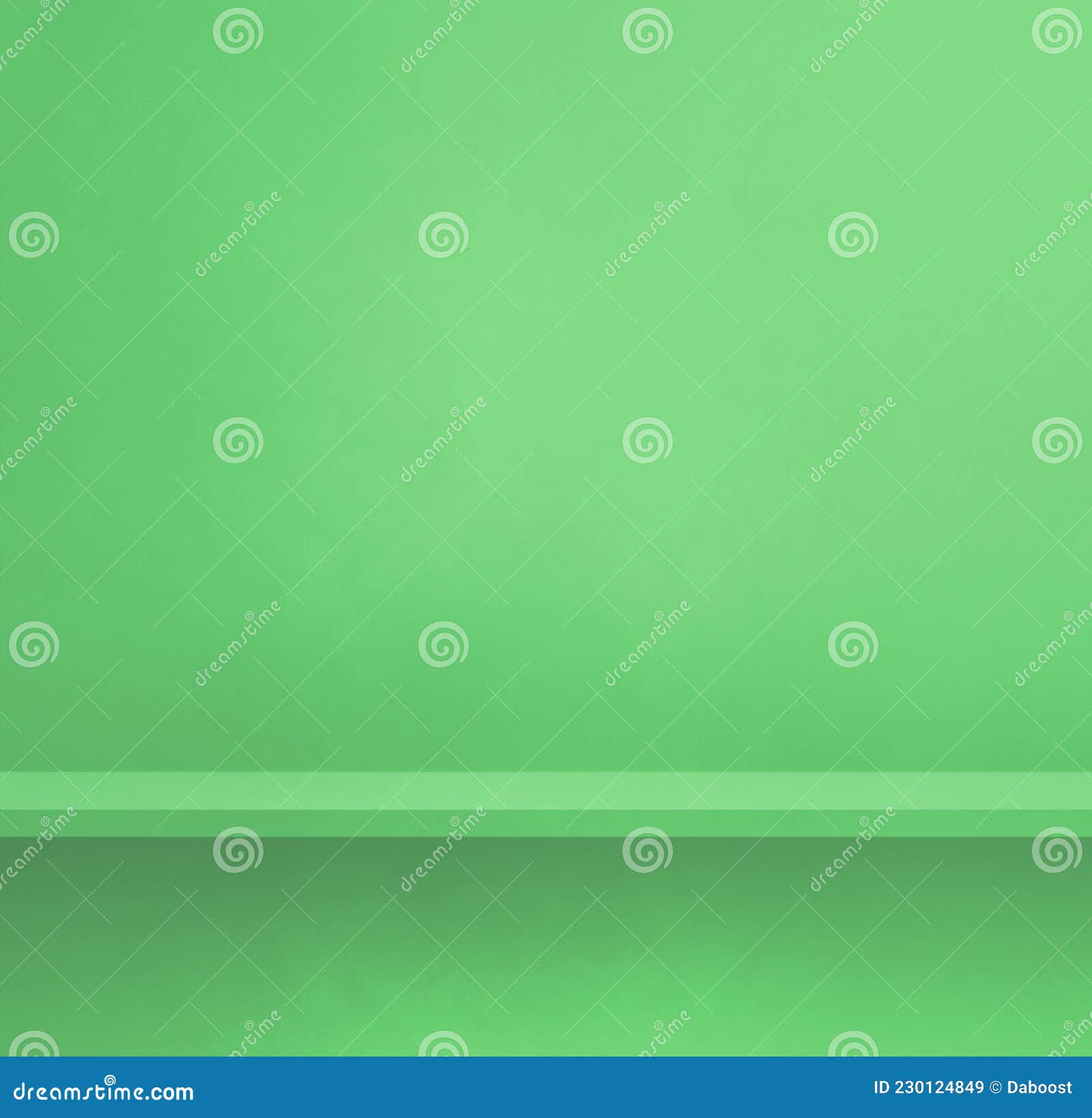 Empty shelf on a green wall. Background template scene. Square banner