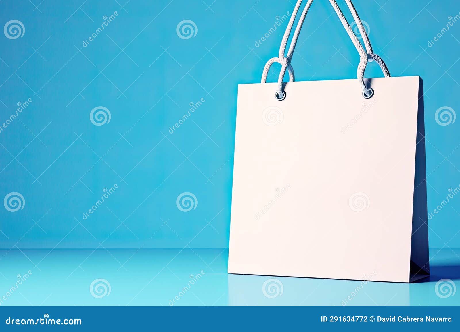 Empty Shopping Bag Banner Cyber Monday Mockup on Blue Background Stock
