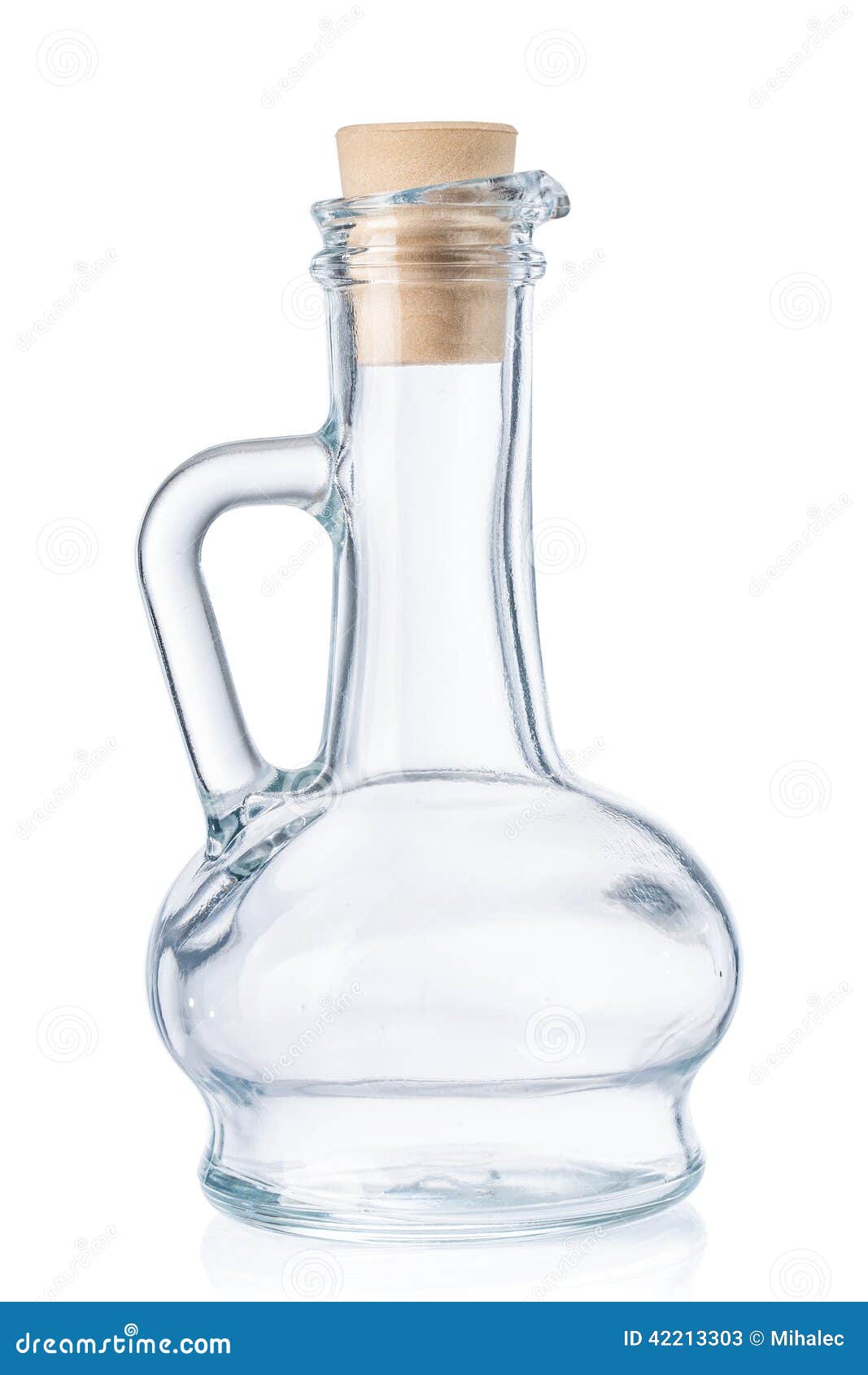Empty Small Bottle for Olive Oil with Cork Stopper Isolated on W Stock
