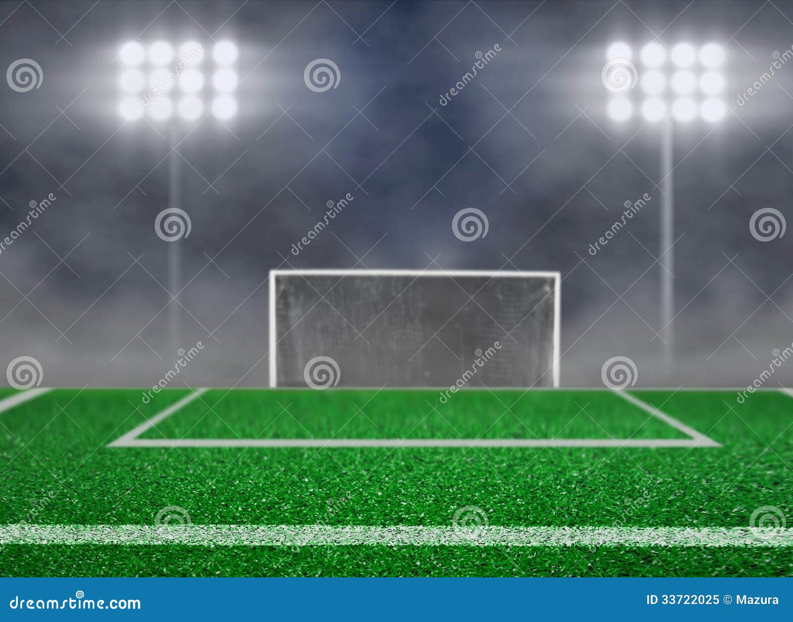 Empty Soccer Field And Spotlight With Smoke Royalty Free Stock Photo