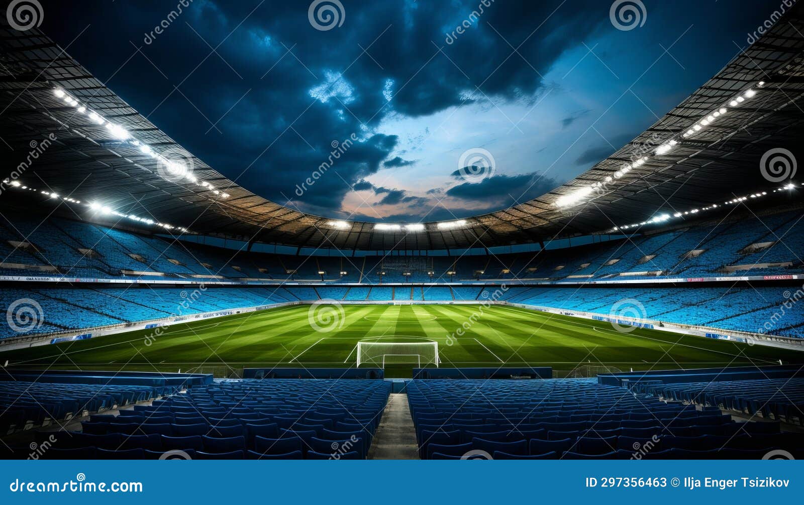 Empty Soccer Stadium at Night with Mesmerizing Illumination on