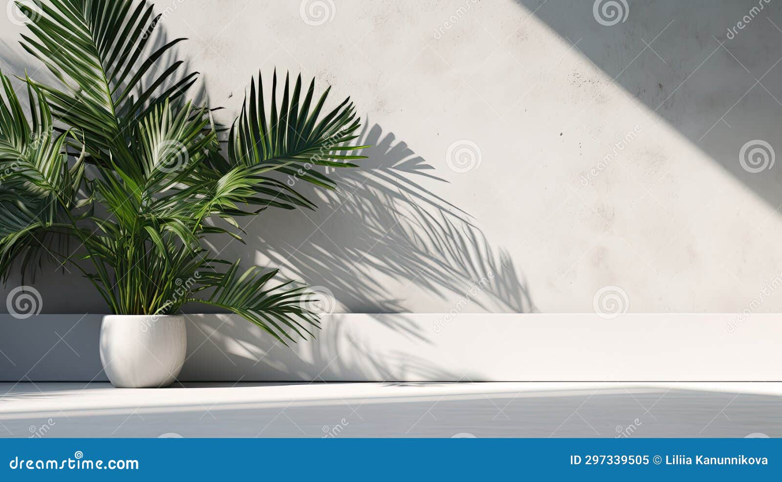 empty space for text against a concrete wall, an  of nature with palm foliage casting a soft shadow, embodying