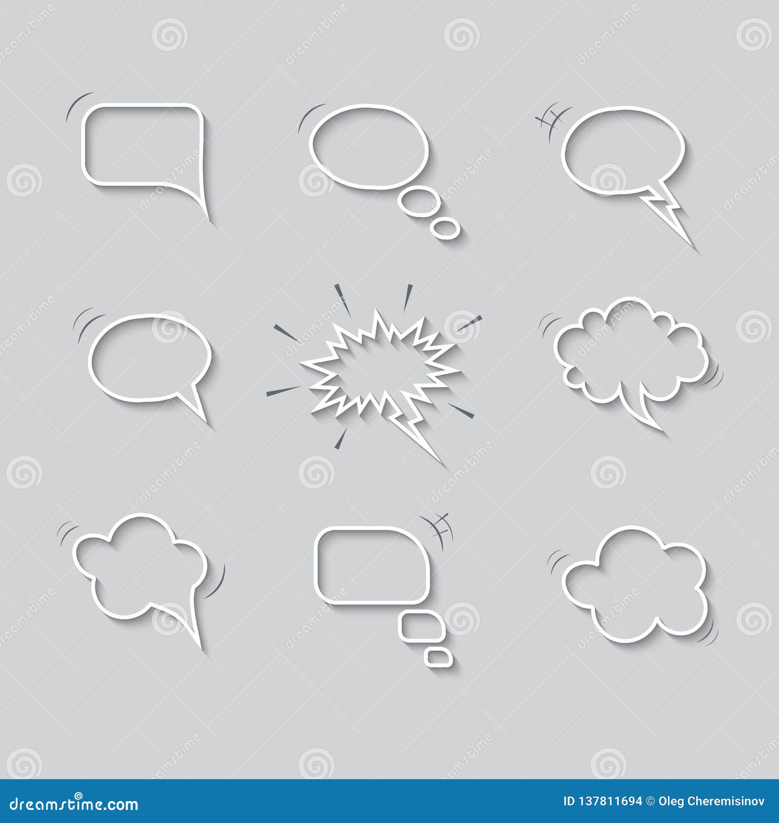 Empty Speech Bubbles with Shadows Isolated on Gray Background. Vector ...