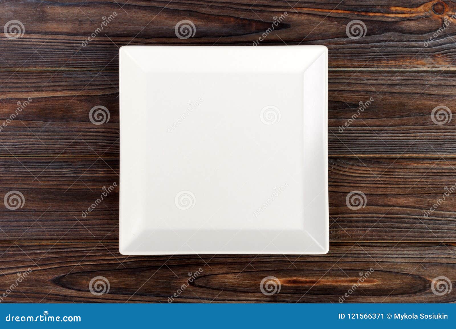 Empty Square White Plate on Wooden Table Top View Stock Image Image