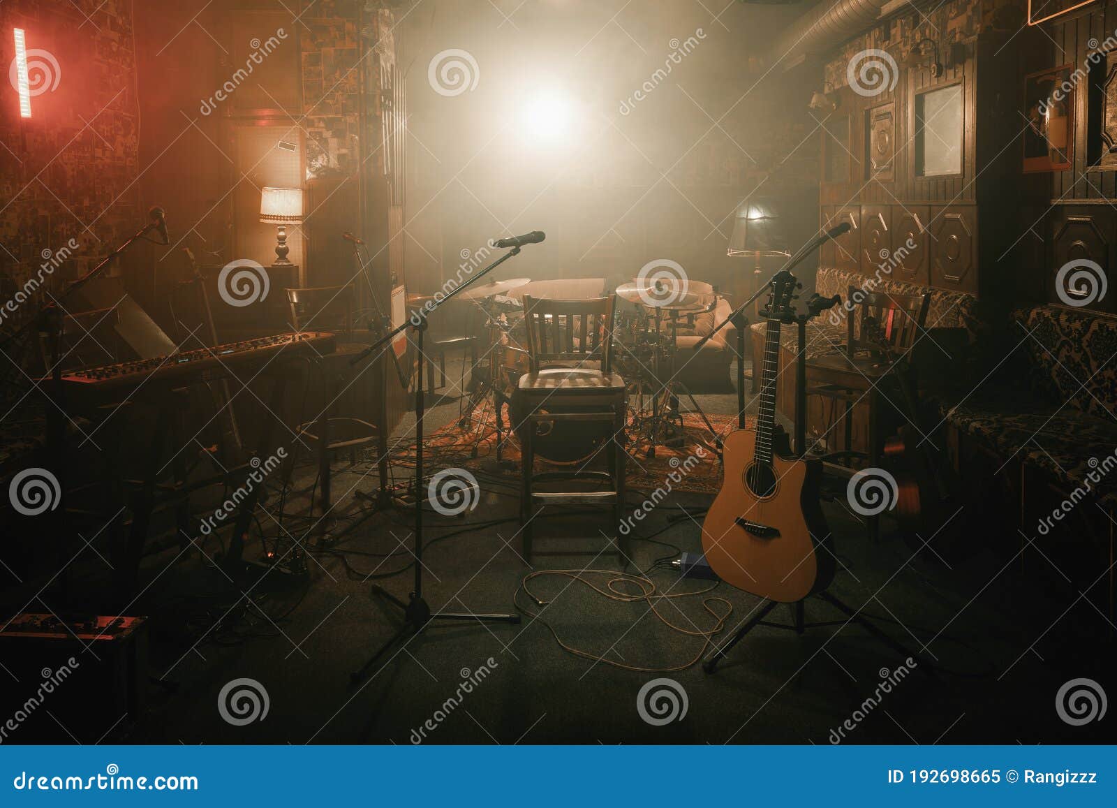 empty stage of a small unplugged live music concert