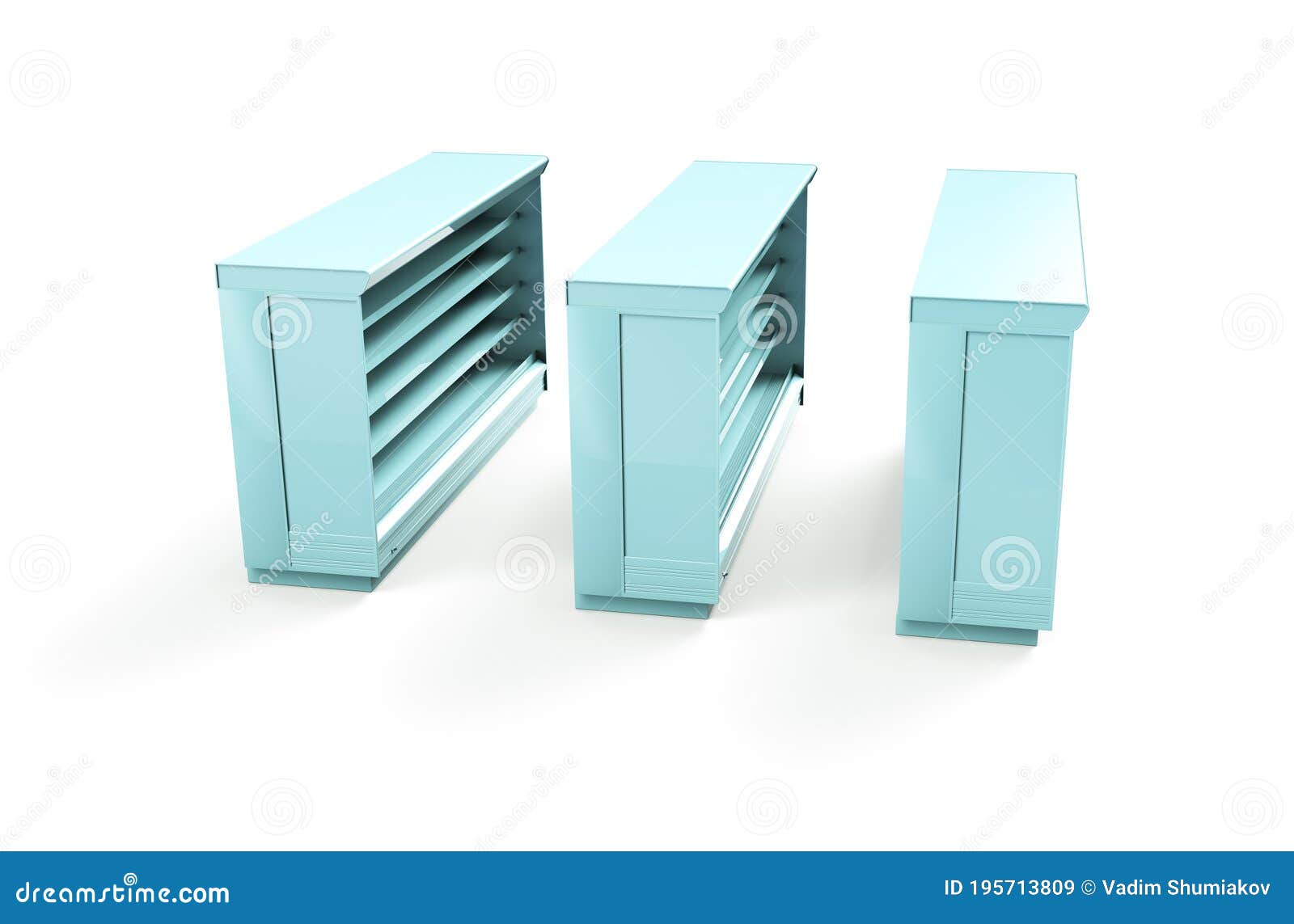 empty store shelves. retail shelf rack. showcase display. mockup template ready for . 3d rendering