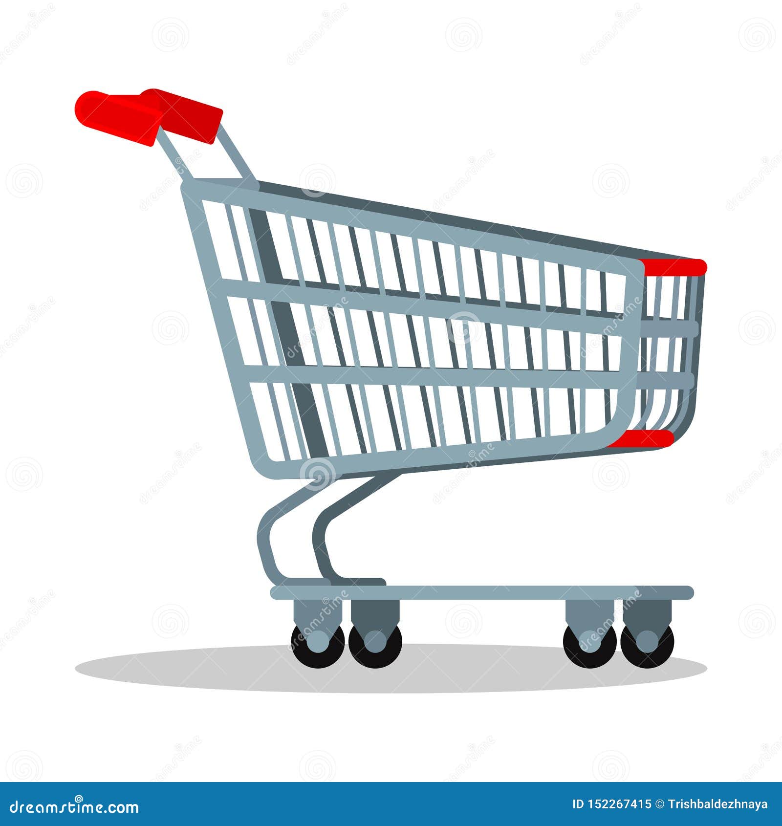 Empty Supermarket Chrome Metal Trolley Cart with Wheels for Goods