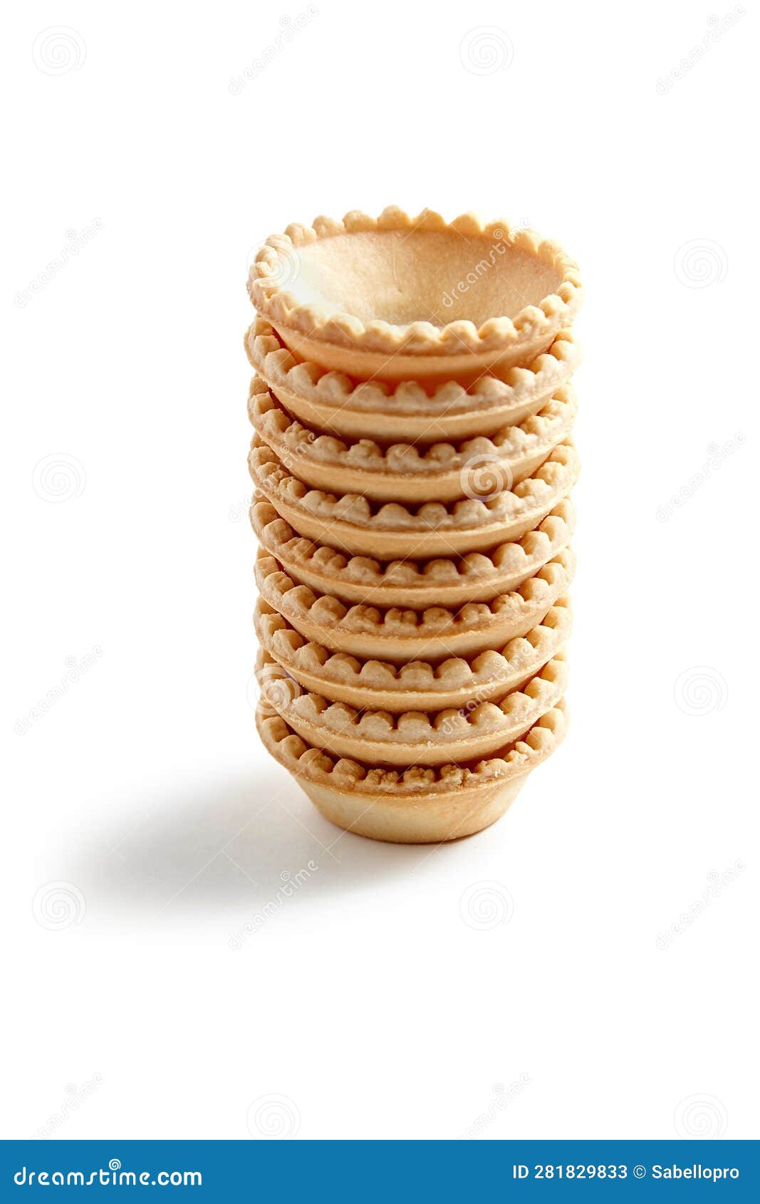 Empty Tartlet Shells Stack Isolated on White. Crispy Mini Tart Shells