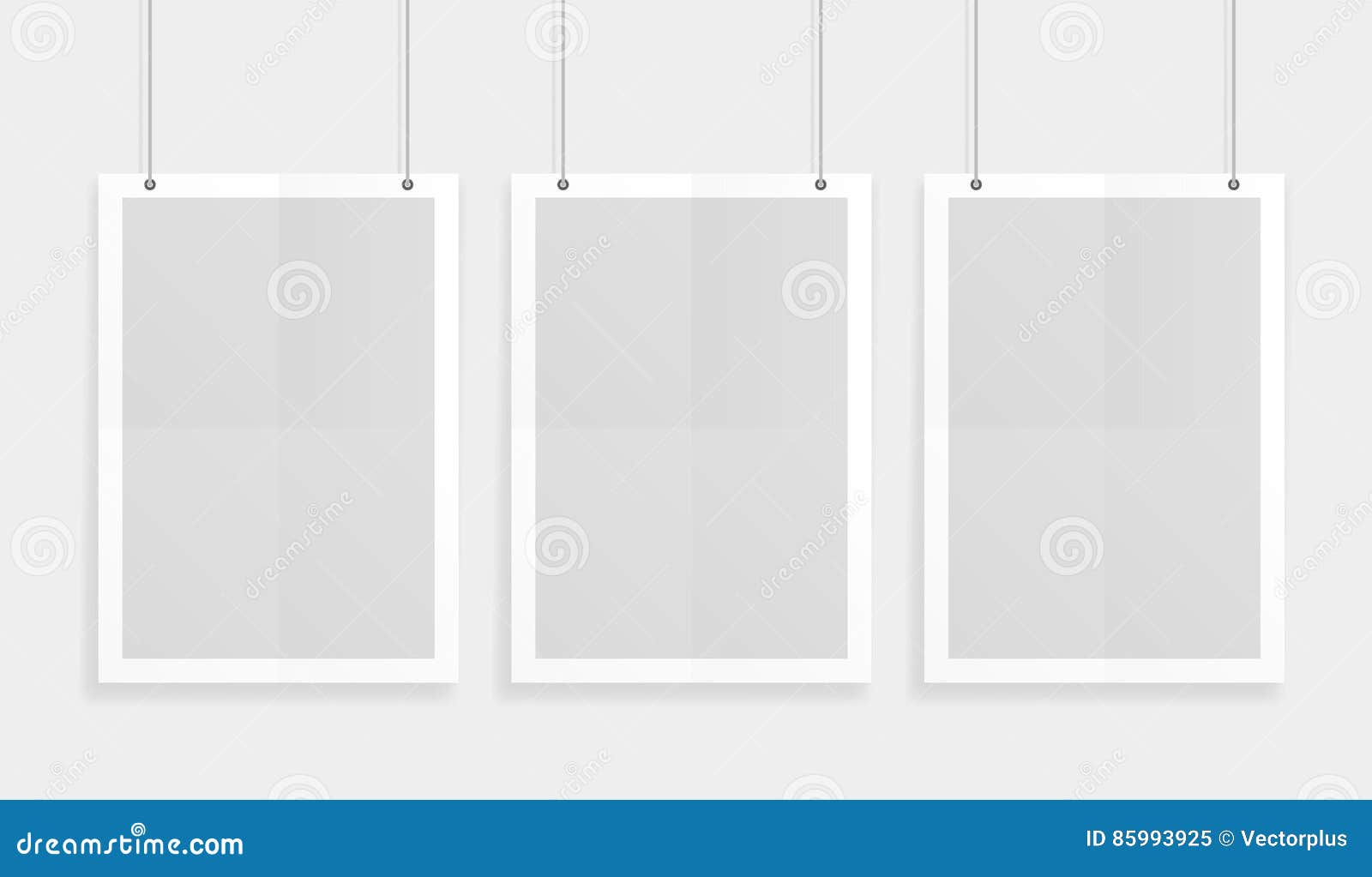 empty three white a4 sized paper mockup hanging with paper clips. show your flyers, brochures, headlines etc with this high