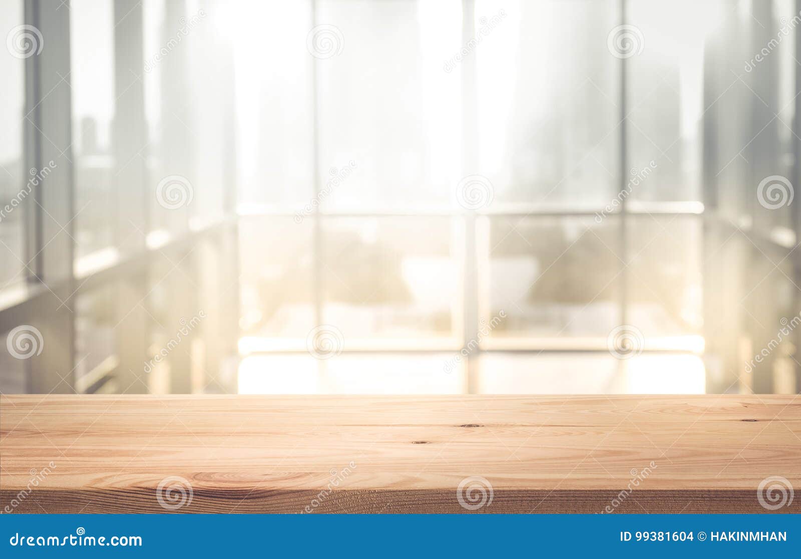 empty the top of wood table with blur sunlight in window building