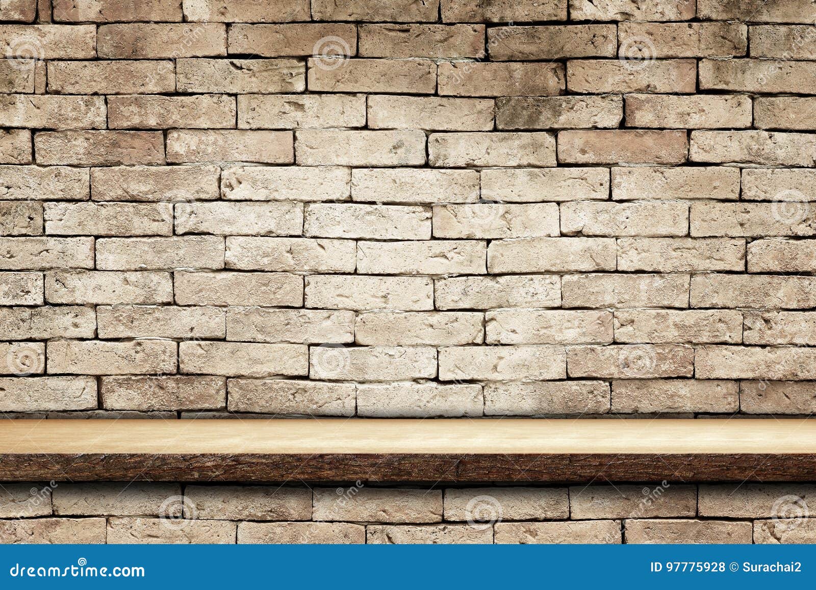 Empty Top Wooden Shelves and Brick Wall Stock Photo Image of deck