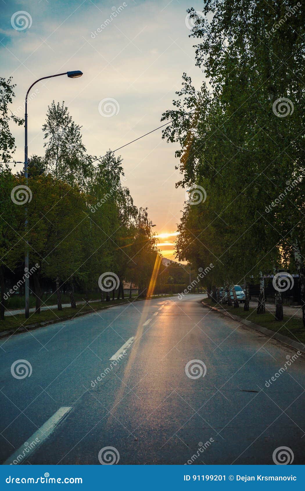 empty town street in sunset